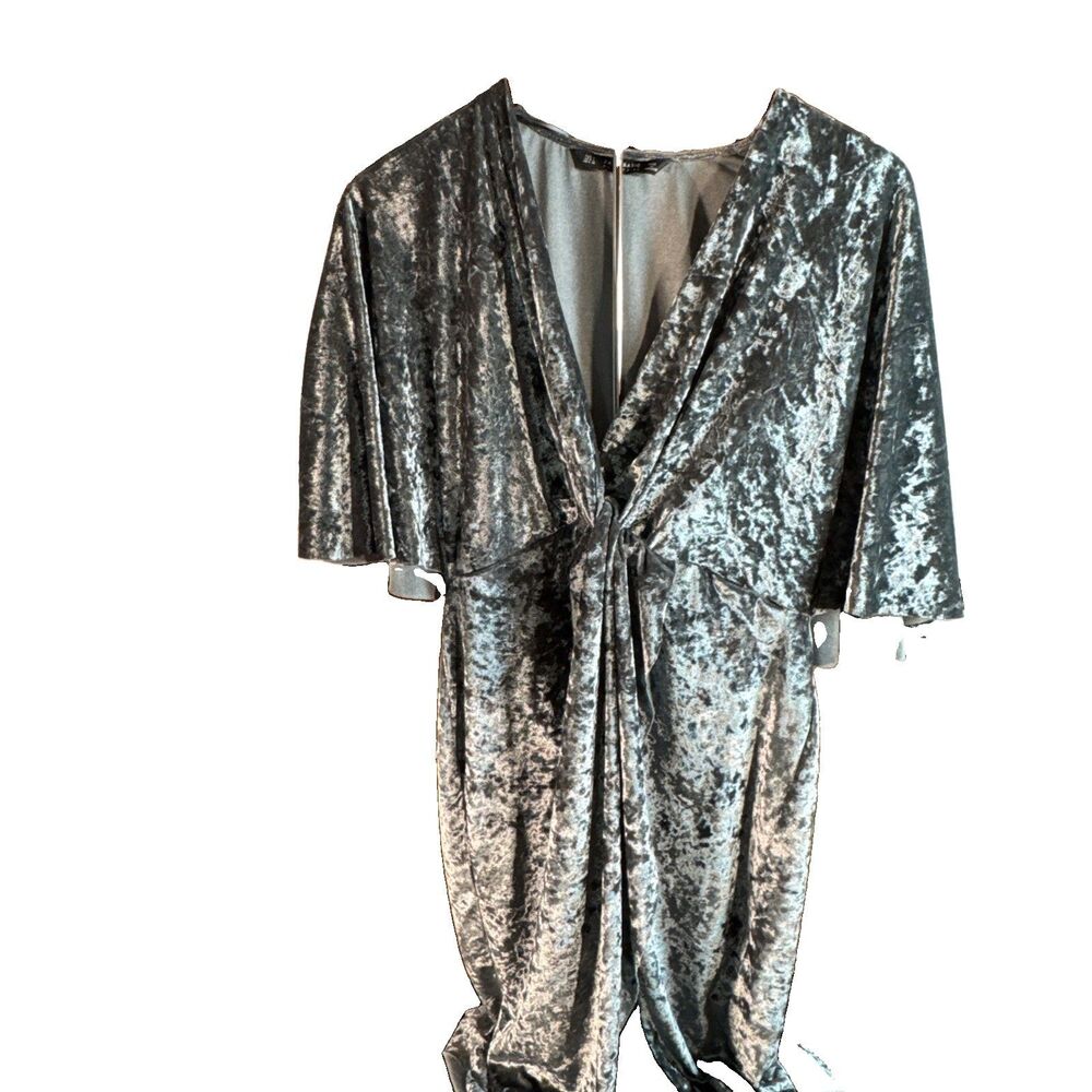 Crushed Velvet Tie-Front Dress with Half Sleeves EUC